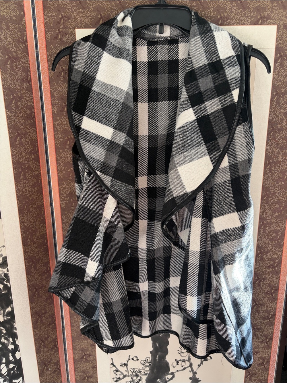 Amazon Black and White Plaid Open Front Vest
